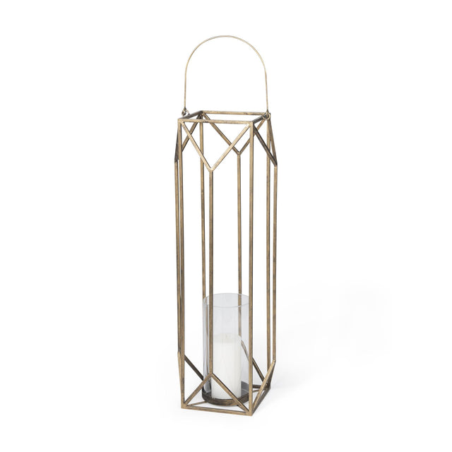 Mercana Ivy Large Gold Metal Geometric Cage Candle Holder Lantern