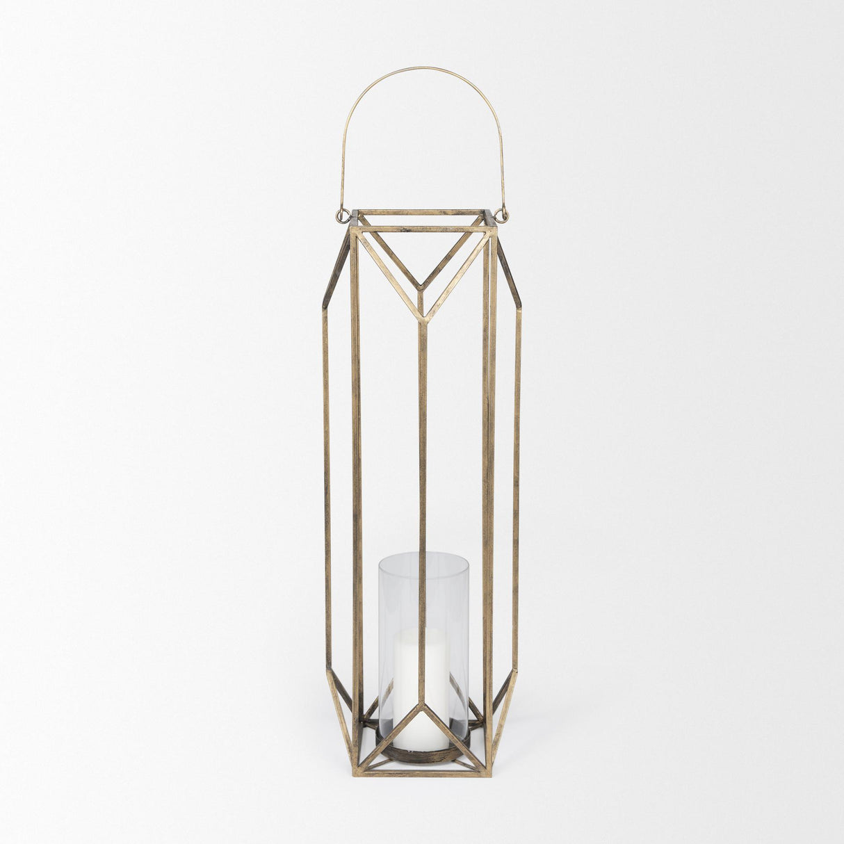 Mercana Ivy Large Gold Metal Geometric Cage Candle Holder Lantern