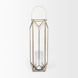 Mercana Ivy Large Gold Metal Geometric Cage Candle Holder Lantern