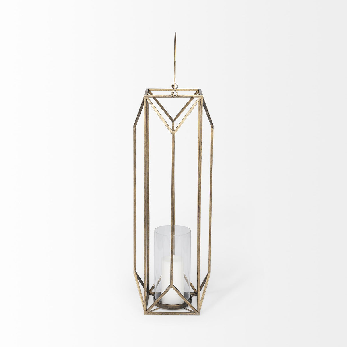 Mercana Ivy Large Gold Metal Geometric Cage Candle Holder Lantern