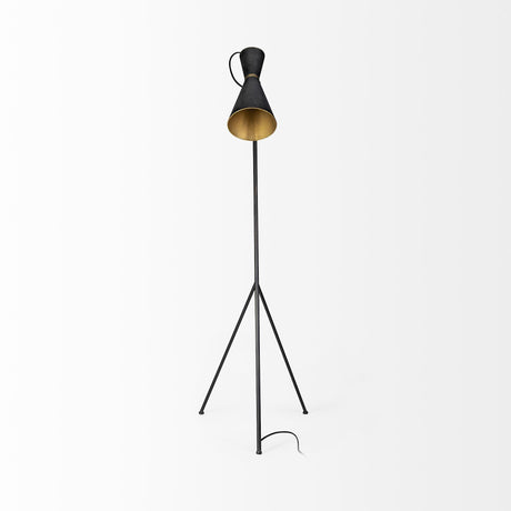 Mercana Eris III (58.3"H) Black/Brass Metal Cone Shade Floor Lamp