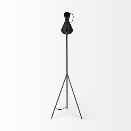 Mercana Eris III (58.3"H) Black/Brass Metal Cone Shade Floor Lamp