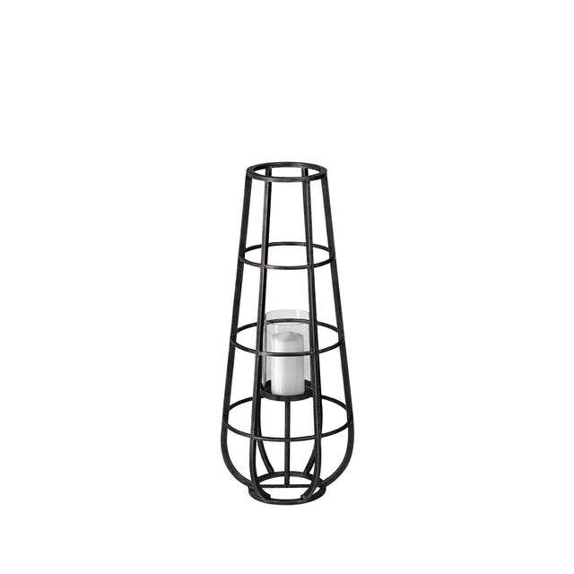 Mercana Bella Small Black Metal Cylindrical Cage Candle Holder Lantern