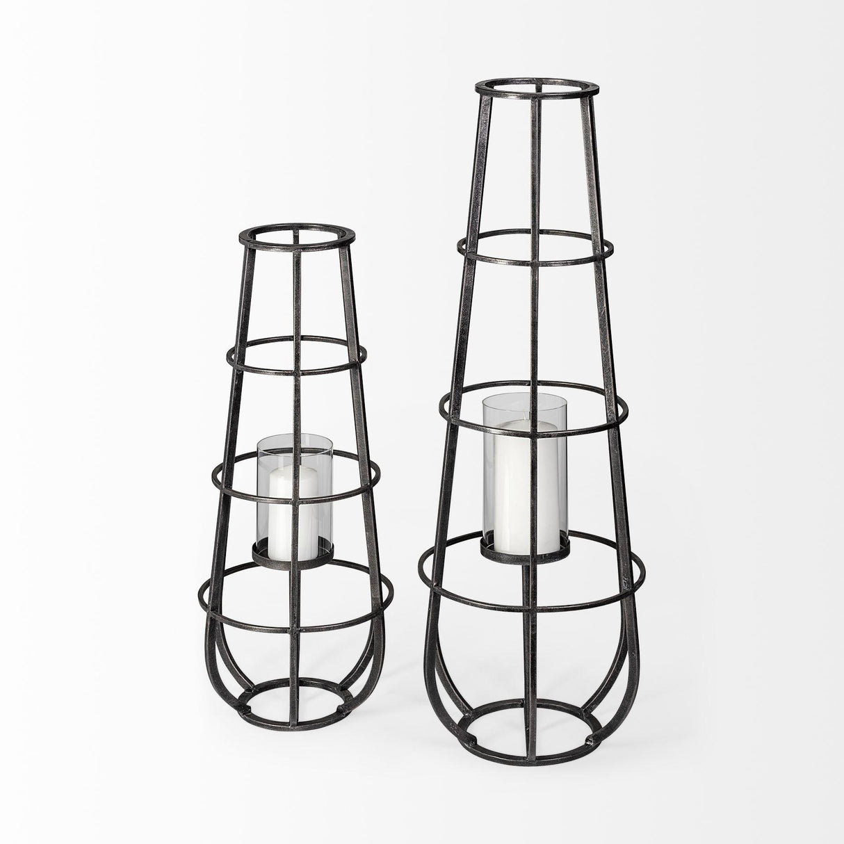 Mercana Bella Small Black Metal Cylindrical Cage Candle Holder Lantern
