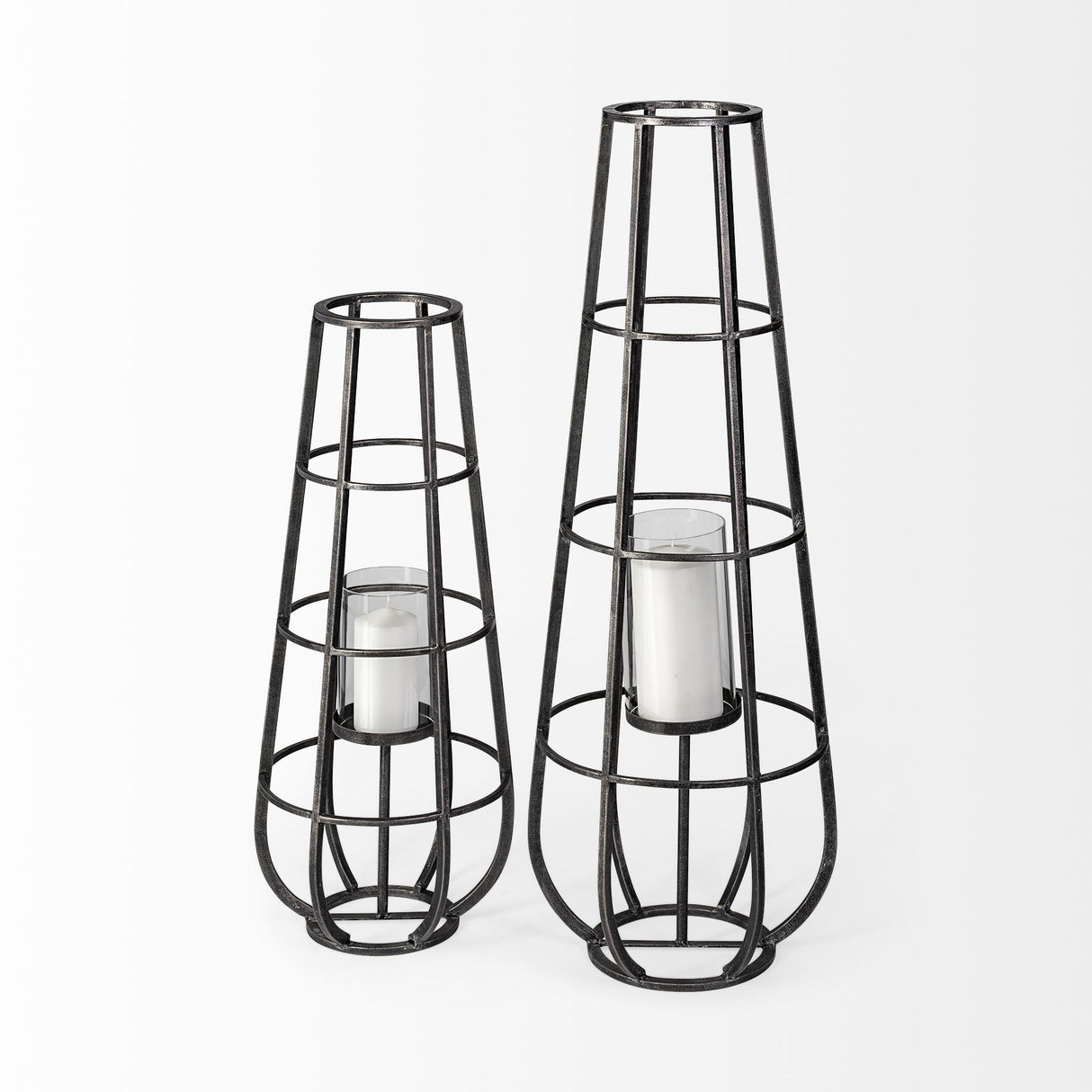 Mercana Bella Small Black Metal Cylindrical Cage Candle Holder Lantern