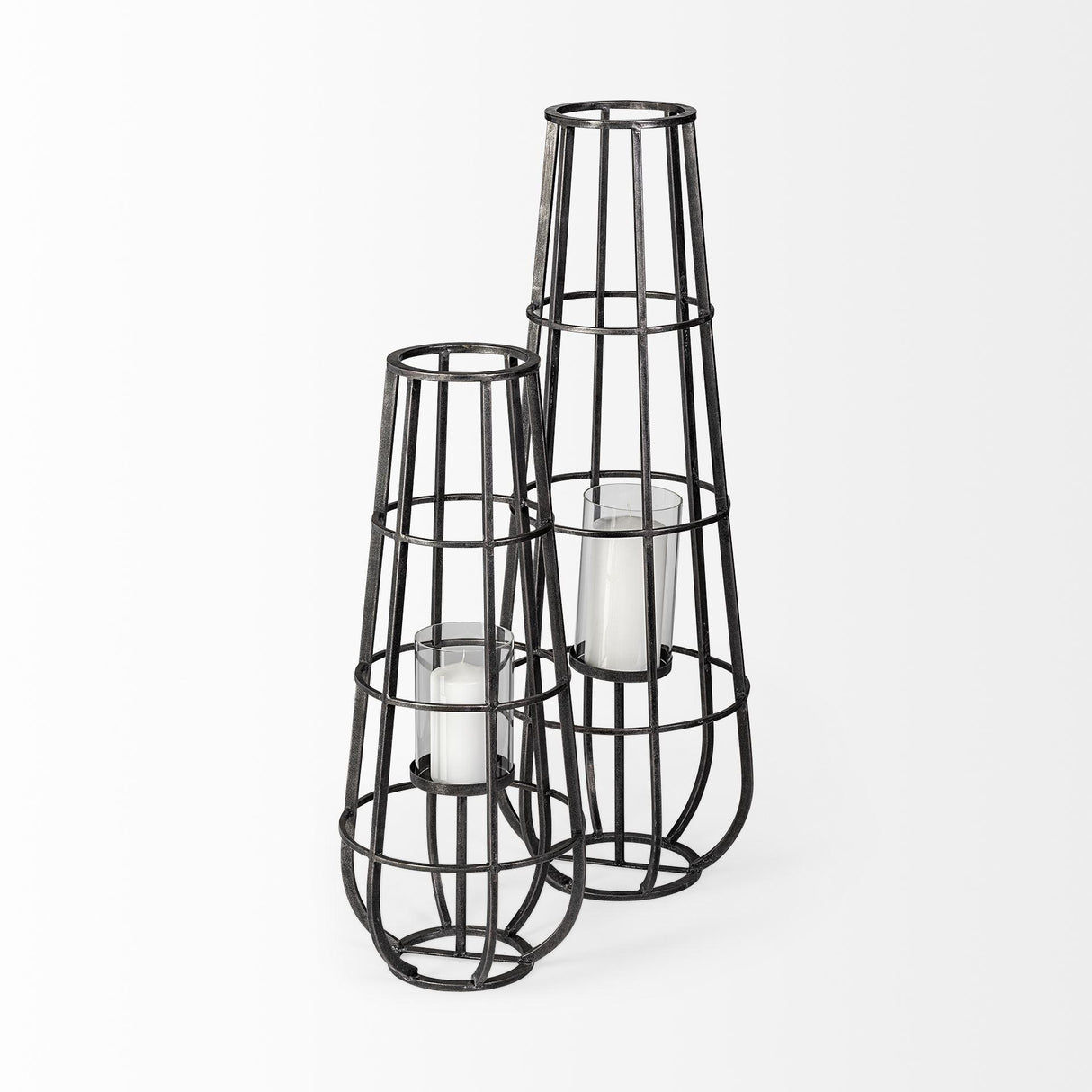 Mercana Bella Small Black Metal Cylindrical Cage Candle Holder Lantern