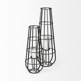 Mercana Bella Small Black Metal Cylindrical Cage Candle Holder Lantern