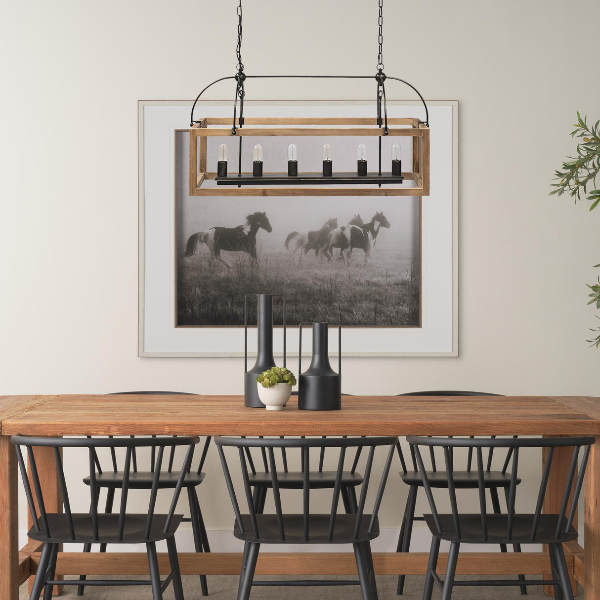 Mercana Josie (42"x14.5"x20") Natural Wood Chassis Six Light Chandelier