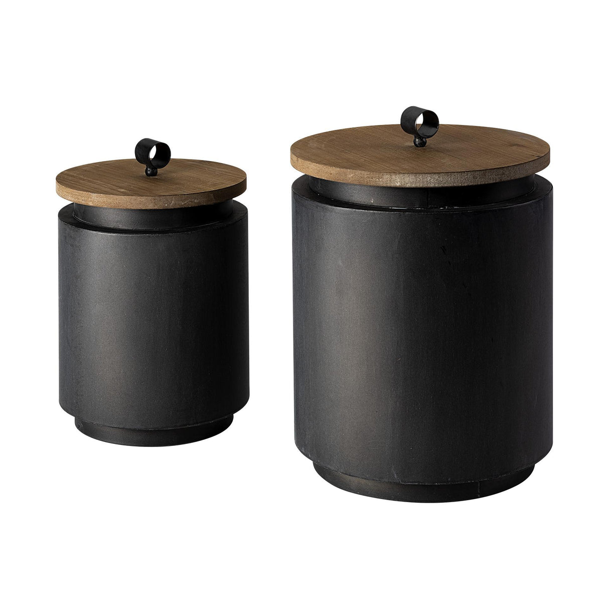 Mercana Cyril (Set of 2) Gray Metal W/ Brown Wood Lids Jars