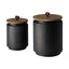 Mercana Cyril (Set of 2) Gray Metal W/ Brown Wood Lids Jars