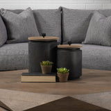 Mercana Cyril (Set of 2) Gray Metal W/ Brown Wood Lids Jars