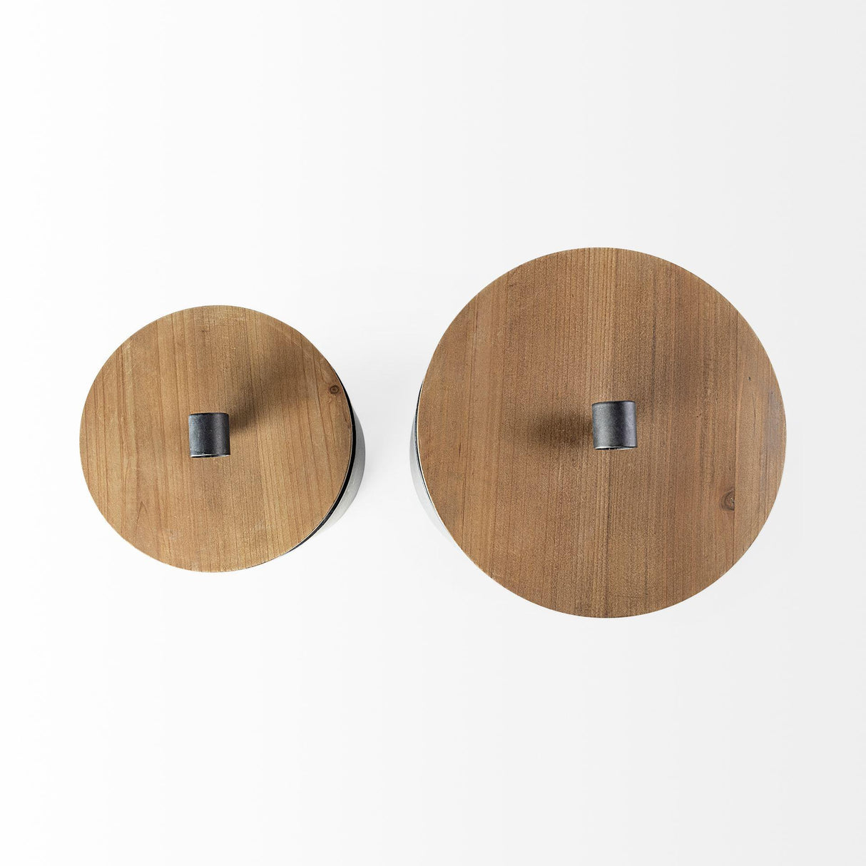 Mercana Cyril (Set of 2) Gray Metal W/ Brown Wood Lids Jars