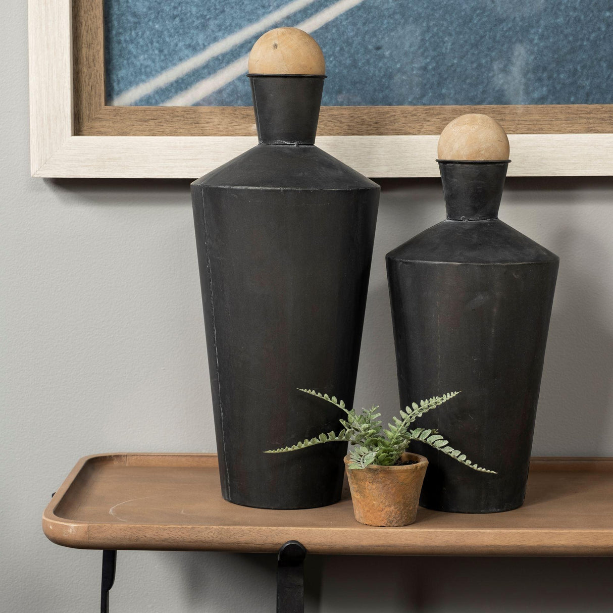 Mercana Asher Set of Two Black Metal Urns
