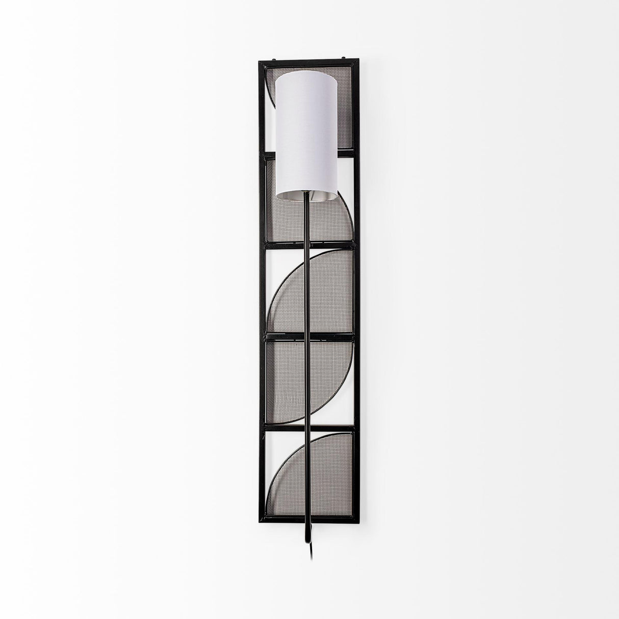 Mercana Navin 10x46.5 Black Metal Body White Fabric Shade Rectangular Wall Sconce