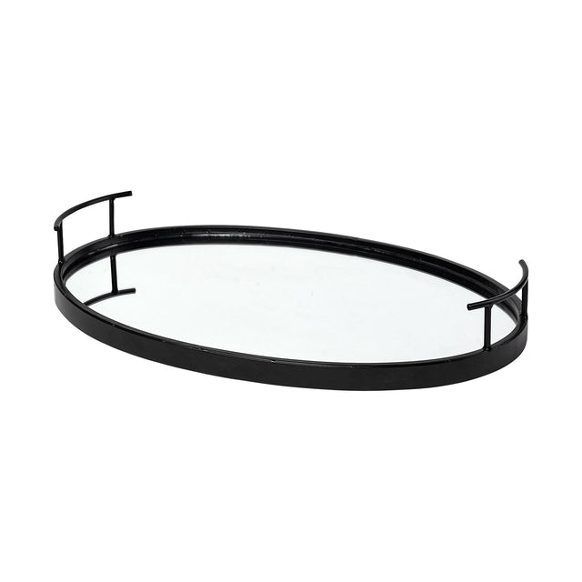 Mercana Ansel 20L x 14W Black Metal Mirrored Bottom Oval Serving Tray