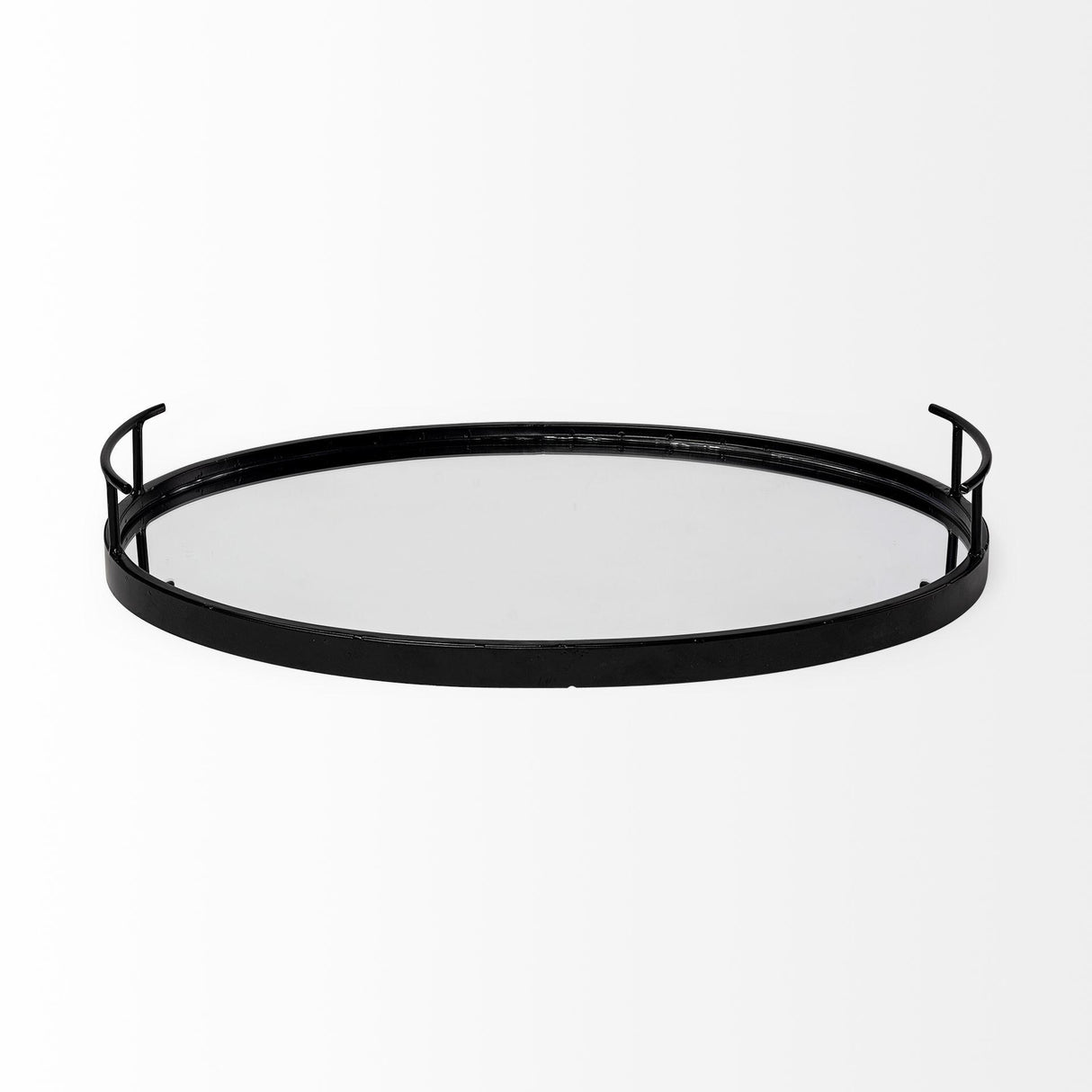 Mercana Ansel 20L x 14W Black Metal Mirrored Bottom Oval Serving Tray
