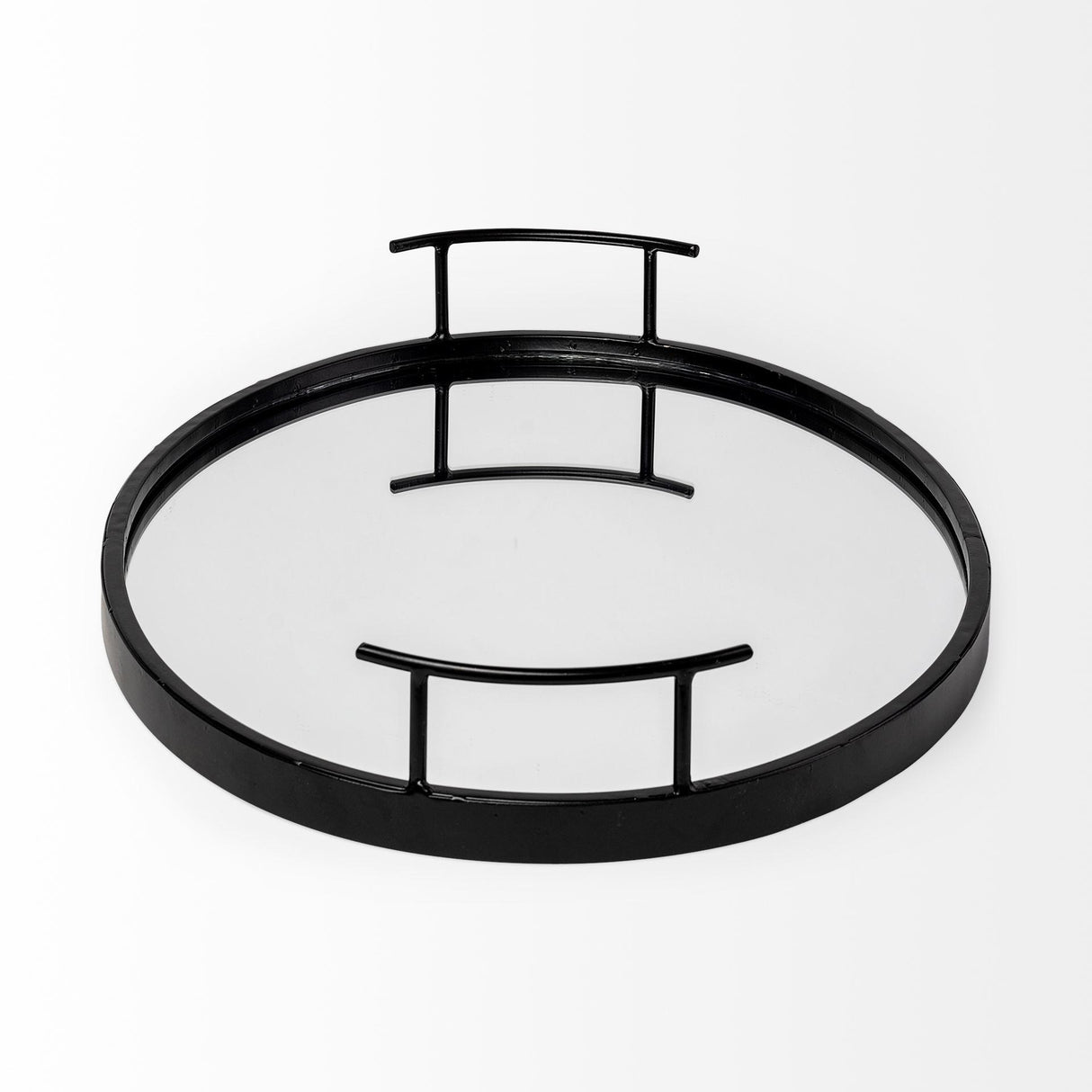 Mercana Ansel 20L x 14W Black Metal Mirrored Bottom Oval Serving Tray