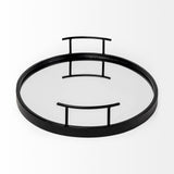 Mercana Ansel 20L x 14W Black Metal Mirrored Bottom Oval Serving Tray