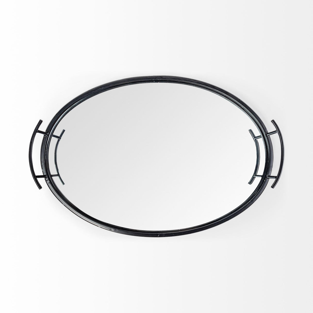 Mercana Ansel 20L x 14W Black Metal Mirrored Bottom Oval Serving Tray
