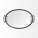 Mercana Ansel 20L x 14W Black Metal Mirrored Bottom Oval Serving Tray