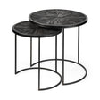 Mercana Chakra 19.7" Set of Two Round Dark Wood Top Black Frame Accent Tables