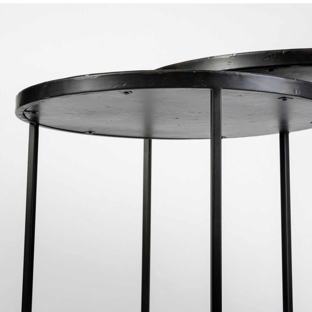 Mercana Chakra 19.7" Set of Two Round Dark Wood Top Black Frame Accent Tables