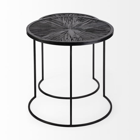 Mercana Chakra 19.7" Set of Two Round Dark Wood Top Black Frame Accent Tables