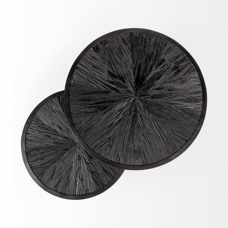 Mercana Chakra 19.7" Set of Two Round Dark Wood Top Black Frame Accent Tables