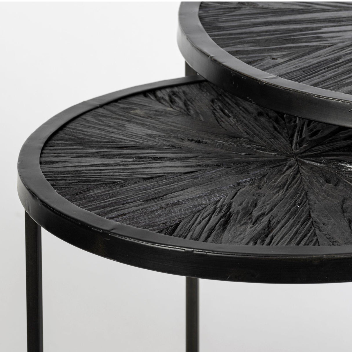 Mercana Chakra 19.7" Set of Two Round Dark Wood Top Black Frame Accent Tables