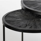 Mercana Chakra 19.7" Set of Two Round Dark Wood Top Black Frame Accent Tables