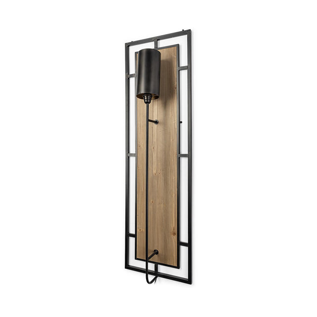Mercana Cleo 16.9x57.1 Black Metal and Wood Rectangular Wall Sconce