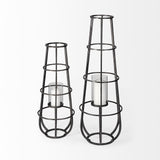 Mercana Bella Large Black Metal Cylindrical Cage Candle Holder Lantern