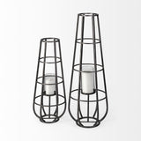 Mercana Bella Large Black Metal Cylindrical Cage Candle Holder Lantern