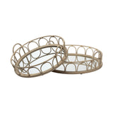 Mercana Leona (Set of 2) Natural Wicker Woven Mirrored Base Nesting Trays