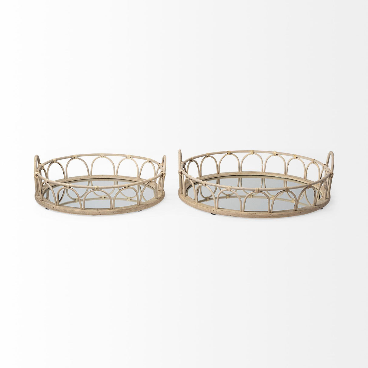 Mercana Leona (Set of 2) Natural Wicker Woven Mirrored Base Nesting Trays