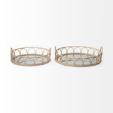 Mercana Leona (Set of 2) Natural Wicker Woven Mirrored Base Nesting Trays