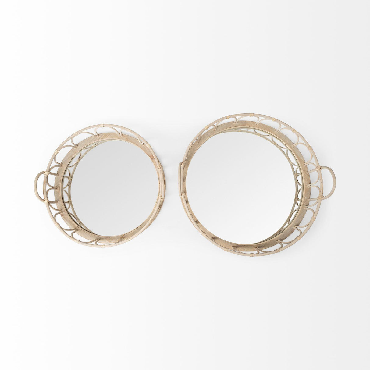 Mercana Leona (Set of 2) Natural Wicker Woven Mirrored Base Nesting Trays