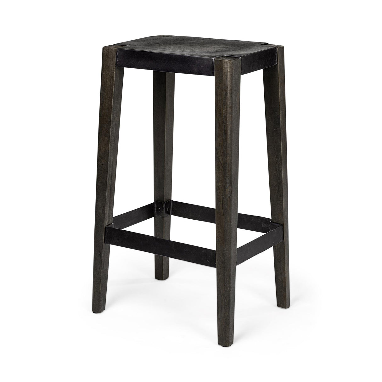 Mercana Nell 30" Seat Height Black Metal Seat & Foot Rest With Black Wood Legs Stool
