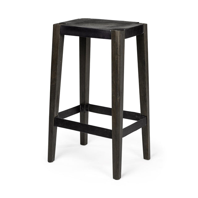 Mercana Nell 30" Seat Height Black Metal Seat & Foot Rest With Black Wood Legs Stool