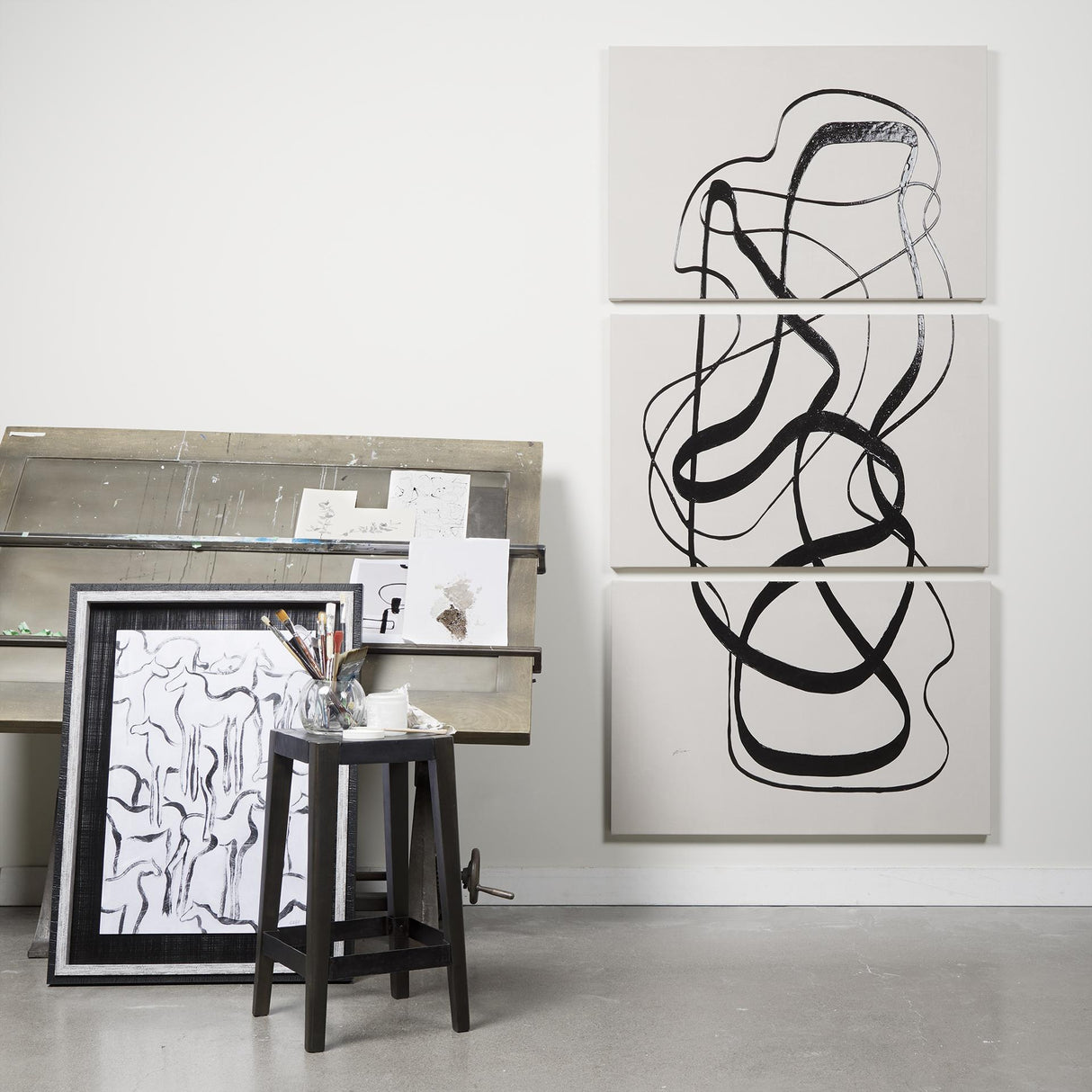 Mercana Nell 30" Seat Height Black Metal Seat & Foot Rest With Black Wood Legs Stool