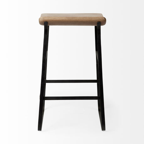 Mercana Conan 25" Seat Height Brown Wood Seat Black Metal Frame Counter Stool
