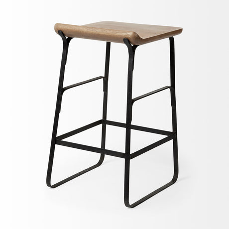 Mercana Conan 25" Seat Height Brown Wood Seat Black Metal Frame Counter Stool