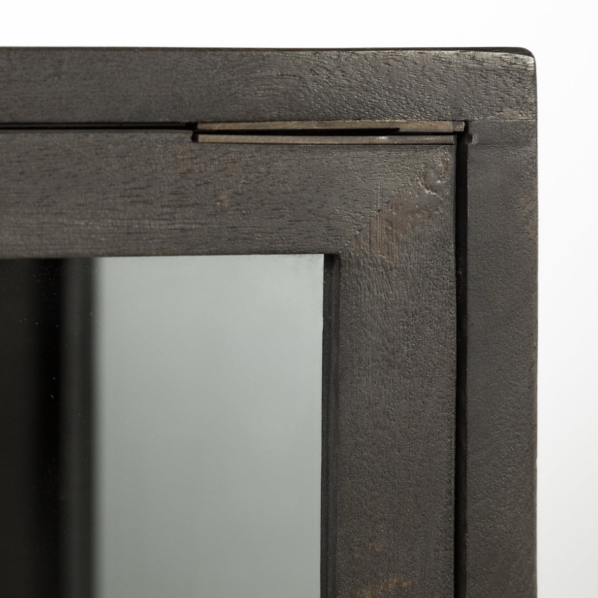 Mercana Arelius 36L x 18W Black-Brown Wood, Black Metal Base w/ 2 Glass Doors Accent Cabinet