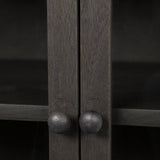 Mercana Arelius 36L x 18W Black-Brown Wood, Black Metal Base w/ 2 Glass Doors Accent Cabinet