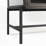 Mercana Arelius 36L x 18W Black-Brown Wood, Black Metal Base w/ 2 Glass Doors Accent Cabinet