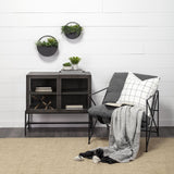 Mercana Arelius 36L x 18W Black-Brown Wood, Black Metal Base w/ 2 Glass Doors Accent Cabinet