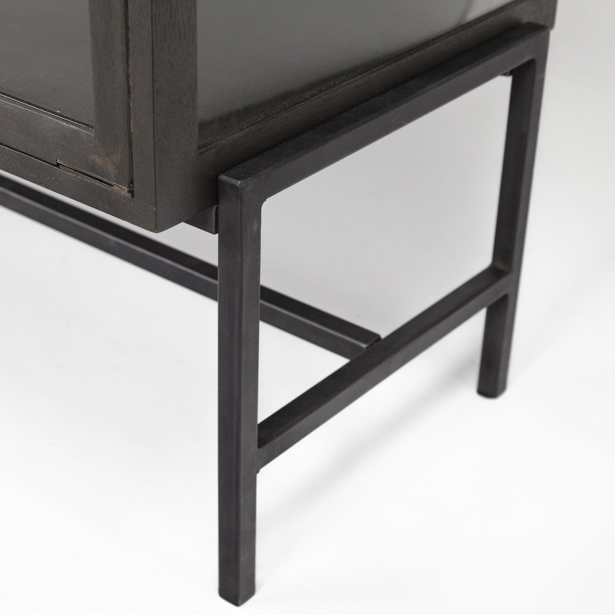 Mercana Arelius 70x18 Black-Brown Wood, Black Metal Base w/ 4 Glass Cabinet Doors Sideboard