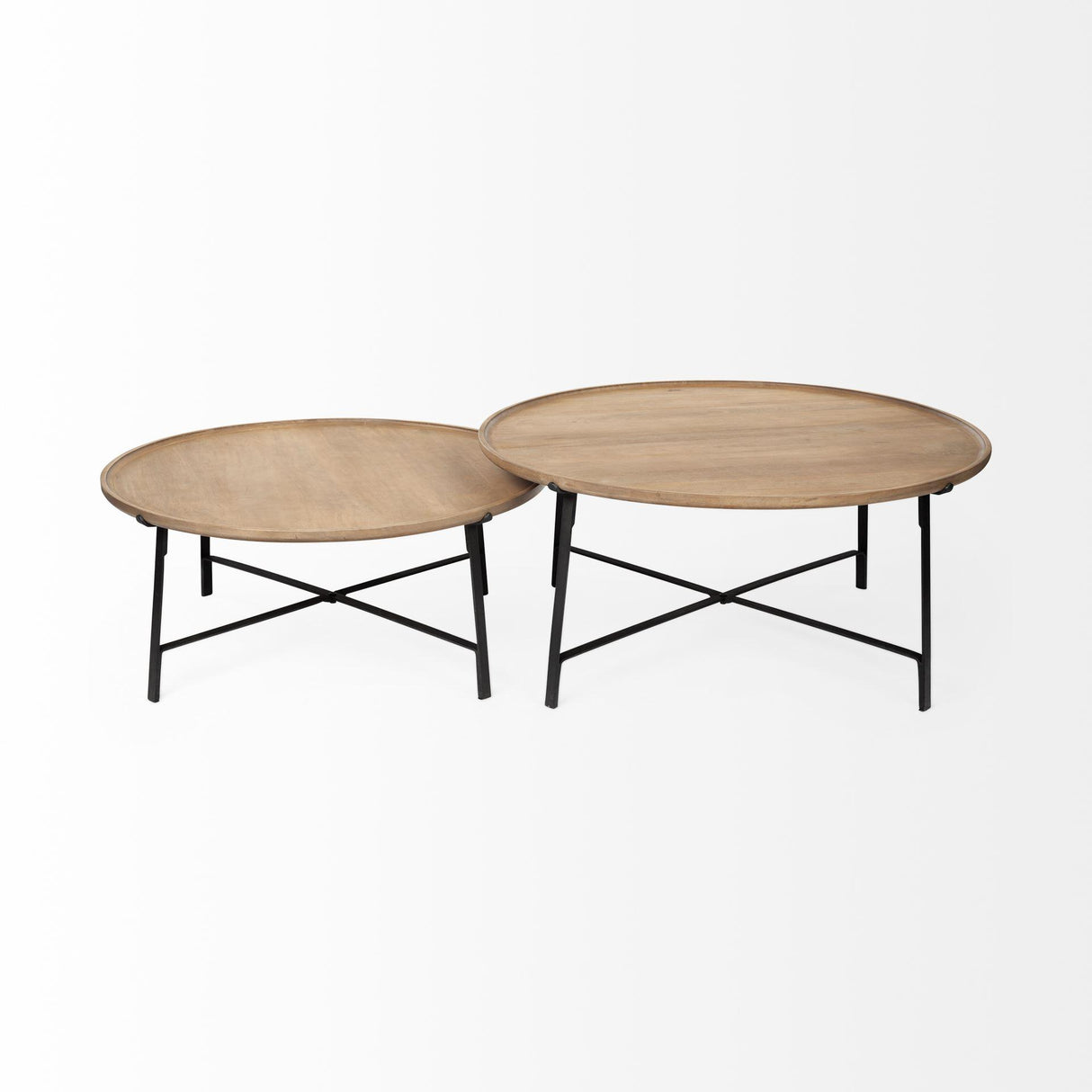Mercana Helios (Set of 2) Brown Solid Wood Top Black Metal Base Nesting Coffee Tables