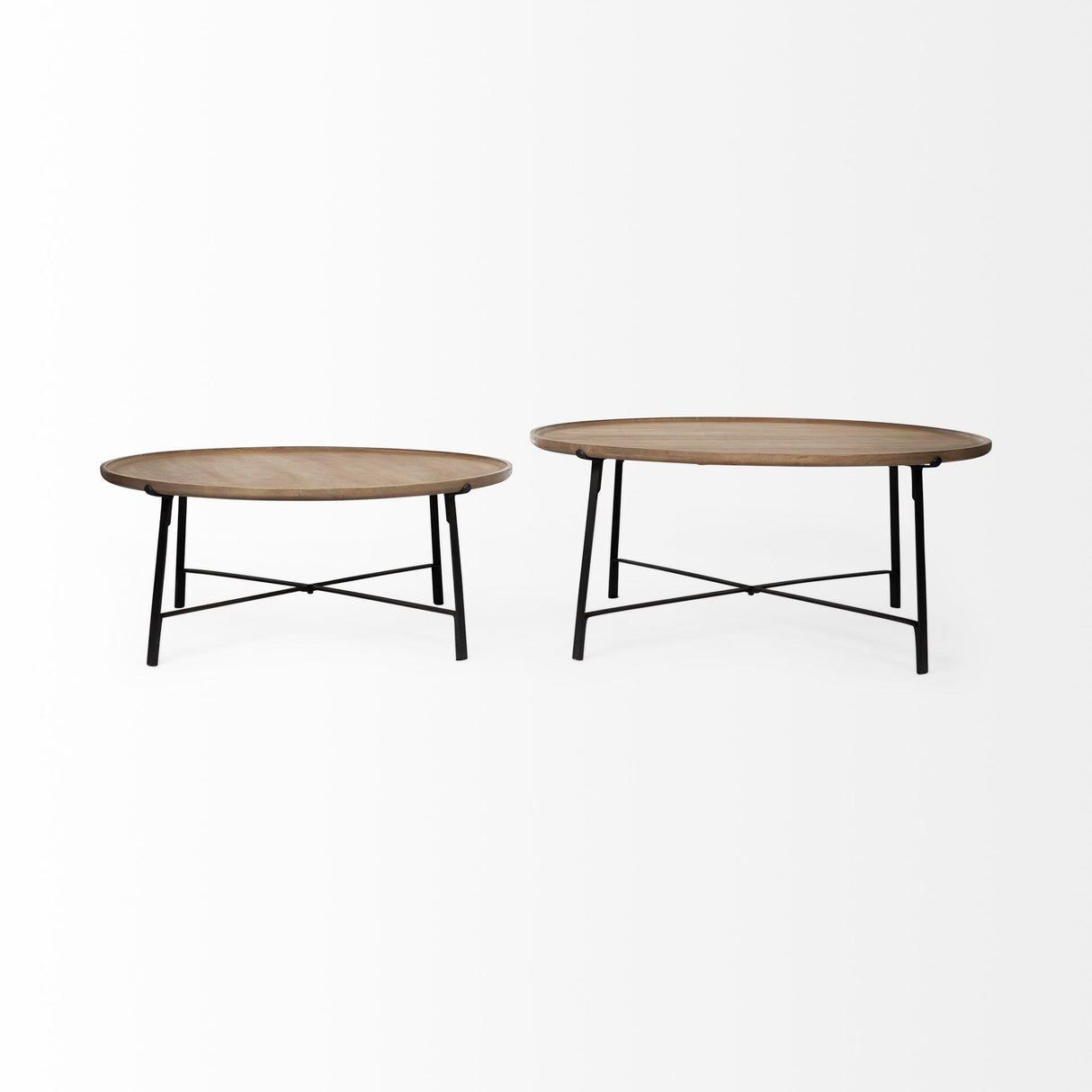 Mercana Helios (Set of 2) Brown Solid Wood Top Black Metal Base Nesting Coffee Tables