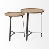 Mercana Helios III 20L x 24H Set of Two Round Brown Solid Wood Iron Base Nesting End/Side Tables